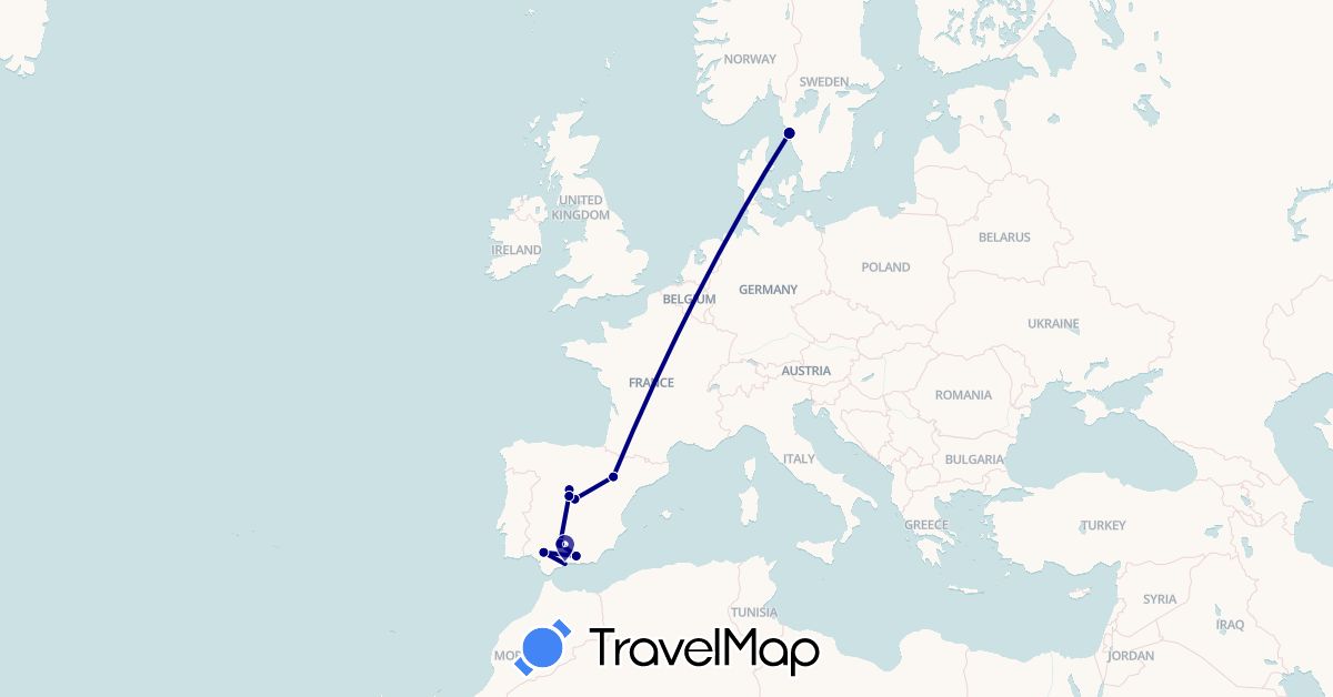 TravelMap itinerary: driving in Spain, Sweden (Europe)